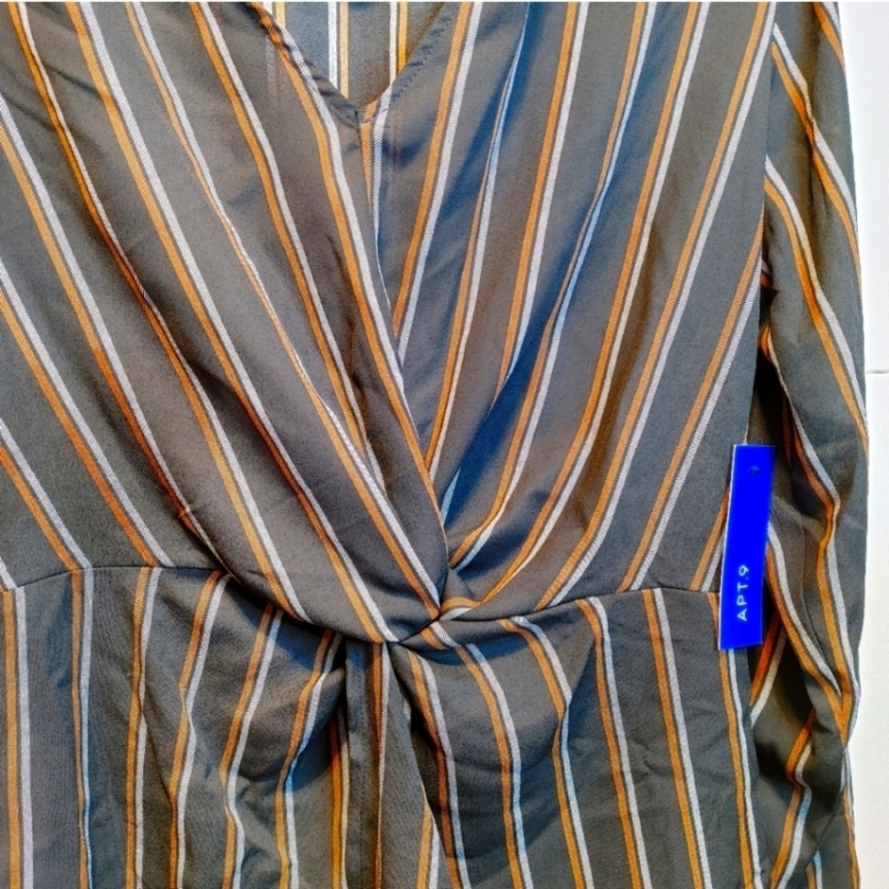 Apt 9 NWT Twist Front Surplice Blouse Black Orange Stripe Career Top Medium - Picture 6 of 6